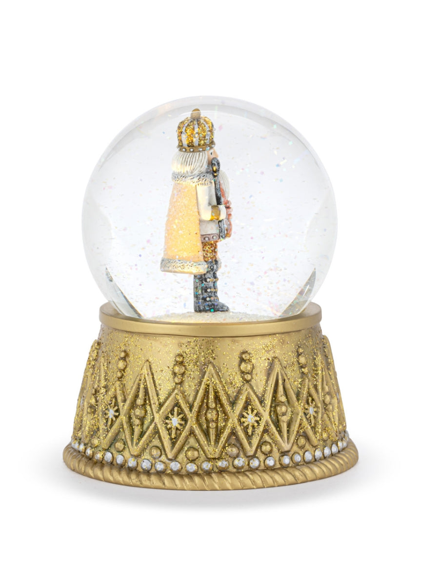 Nutcracker Lit Silver Gold Snow Globe